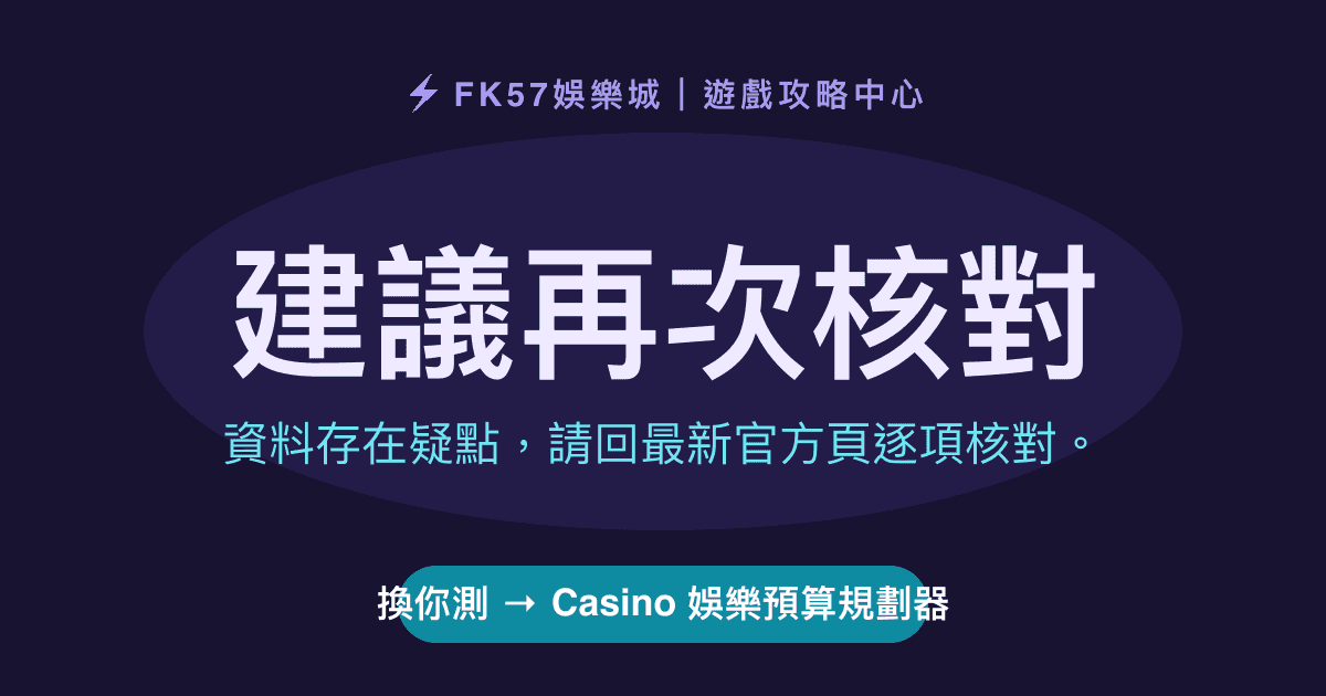 建議再次核對｜Casino 娛樂預算規劃器結果圖